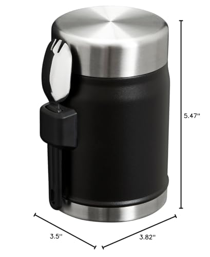 Image of STANLEY Classic Food Jar and Spork | Vacuum Insulated Food Container | Wide Mouth Screw On Lid | Packable for Travel | Stainless Steel with Leakproof Lid | BPA-Free