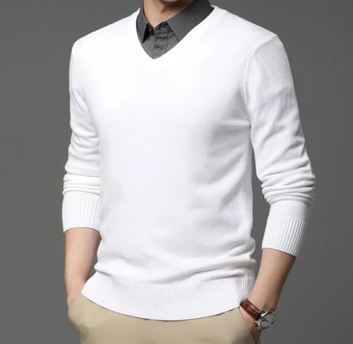 Men’S Classic V-Neck Knitted Solid Color Pullover Sweater Long Sleeve Casual Jumper Top2
