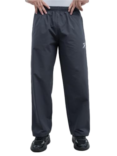 Image of Athflex Classic Stripe Pants for Men Straight Fit Lightweight Parachute Fabric Track Pants Men Athletic Bottom Wear Casual Street Style Lounge Pants Coal Grey