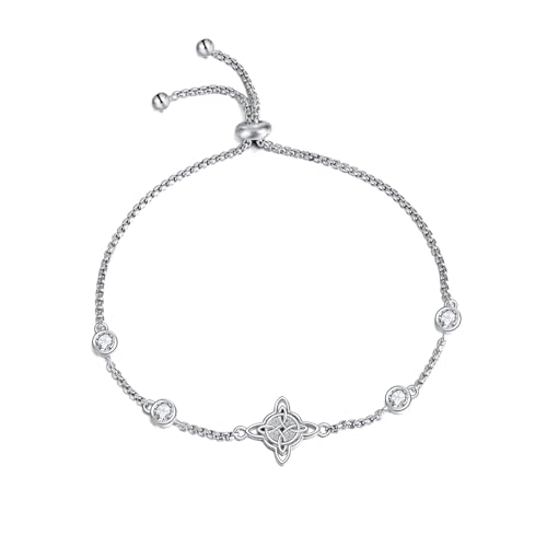 YAFEINI Pulsera celta de plata de ley con nudo de brujas religiosas, regalo de joyería para mujeres y niñas, Plata de ley, Circonita cúbica