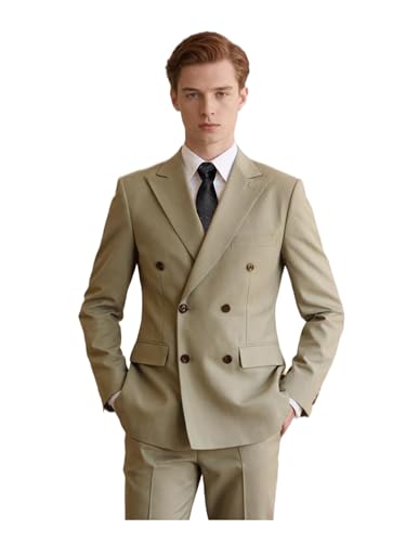Suits for Men 2 Pieces Slim Fit Peaked Lapel Tuxedo Blazer Double Breasted Pants Tie Prom Party Event Banquet Business