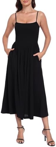 HDE Women's Smocked Midi Dresses Summer Casual Sundress Spaghetti...