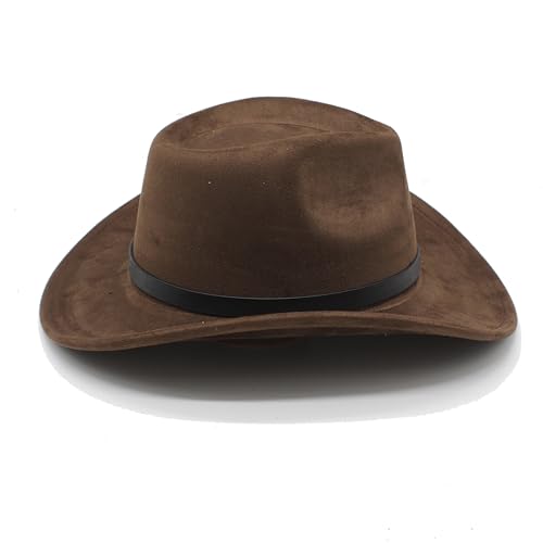 Image of LIDHAY Cowboy Hat for Women Men Felt Wide Brim Cowgirl Hat Western Suede Hats for Cowboys and Cowgirls with Belt Buckle