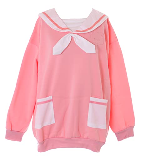 Kawaii-Story TS-340-1 Pink Bow Sailor Teddy Bear Collar Embroidered Sweatshirt Pullover Pastel Goth