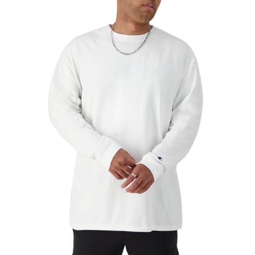 Image of Champion Men's Classic Long Sleeve T-Shirt, Standard Fit, C Logo, Available in Regular and Big & Tall, White, XX-Large Big