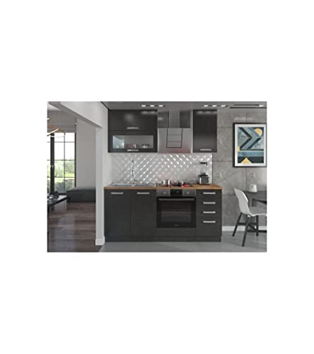 LASSEN Cuisine complete L 180 cm avec meuble four et plans de travail - Gris Matera