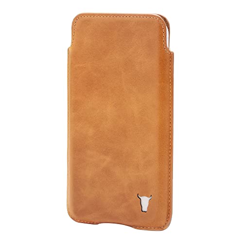 TORRO Étui Pochette Compatible avec iPhone Pro Max/Plus avec Taille d’Écran de 6,7 Pouces - Housse en Cuir Véritable de Qualité, Mince et Léger (Marron Clair)