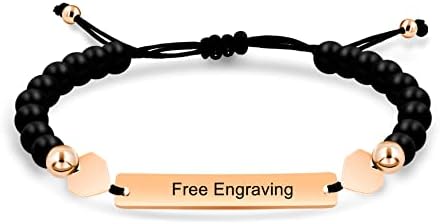 Handmade Black Matte Onyx Beads Personalized Name Bracelets for Women with Rose Gold Plated Stainless Steel Custom Name Plate Y1451