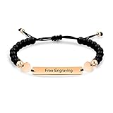 Handmade Black Matte Onyx Beads Personalized Name Bracelets for Women with Rose Gold Plated Stainless Steel Custom Name Plate Y1451