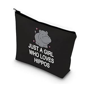 BDPWSS Hippo Makeup Bag Hippopotamus Gift Hippo Lover Gift Just a Girl Who Loves Hippos Cosmetic Pouch Hippo Theme Inspirational Toiletry Bag For Women Girls (Girl loves hippos bl)