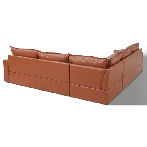 Image of Merax 101.5 inch L Shaped Sectional Leather Couch with Wide Armrests & Deep Seats, Oversized 5-Seater Modern Brown Faux Leather Sofa with Removable Cushion Back for Living Room or Corner Space