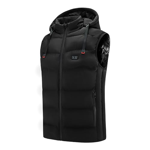 LIUHD Electric Heating Vest,Hoodie Heated Jacket for Men Women,9 Zone Double Control Sleeveless Sports Jacket,Black,L(165