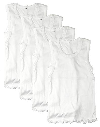 I&S Girl's 4 Pack Sleeveless Tank Tops Soft Cotton Undershirts (3, Whites)