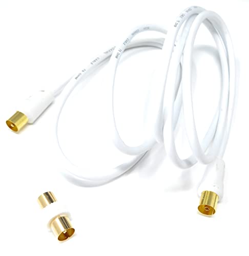 DRUT 2m TV Male to Female Extension Coax Cable, Supplied With a Male to Male Coupler Adapter, Gold Connectors 6.5ft White - Image 4