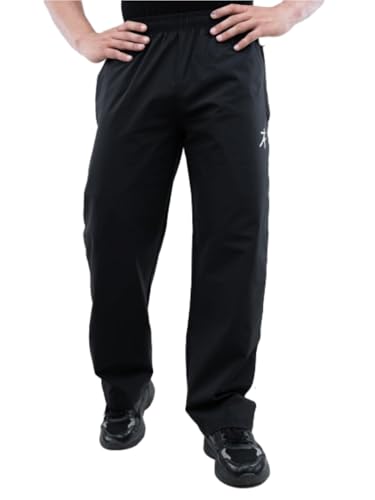 Image of Athflex Classic Stripe Pants for Men Straight Fit Lightweight Parachute Fabric Track Pants Men Athletic Bottom Wear Casual Street Style Lounge Pants Black