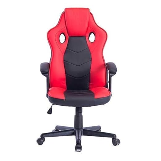 HOGAR24 ES | Silla Gaming | Silla de Ordenador Oficina | Ergonómica para Gamers Especial Videojuegos | Piel Sintética Acolchada | Altura e Inclinación Ajustables | Color Negro y Rojo