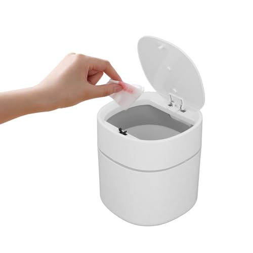 Kelepu Mini Desktop Trash Can with Press Type Lid Small Waste Garbage Basket Bin for Desk Office Kitchen Dressing Table Mini Bin Coffee Table Trash Can for Homes Coffee Tables