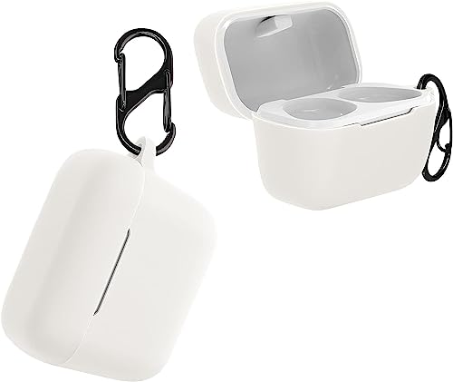 Image of Silicone Case Cover Compatible with Sennheiser Sport True Wireless /CX True Wireless /CX Plus /CX Plus SE Earbuds - with Aluminium Hook (Earbuds & Charging Case Excluded) (White)