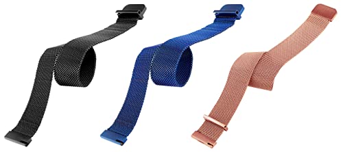 Image of ACM Pack of 3 Watch Strap Magnetic Loop 20mm compatible with Compaq Q Watch Smartwatch Metal Chain Band (Black /Blue /Rose Gold Pink)