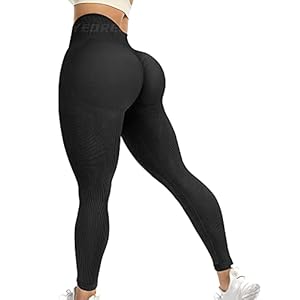 YEOREO Women Ribbed Seamless Leggings High Waisted Workout Gym Yoga Pants Black M