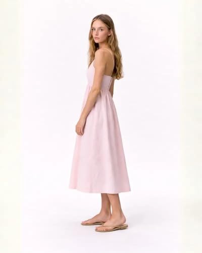 Image of Petal Glow Midi Dress, V-Neck Spaghetti Strap Sundress with Smocked Back, Flowy A-Line Fit, for Women
