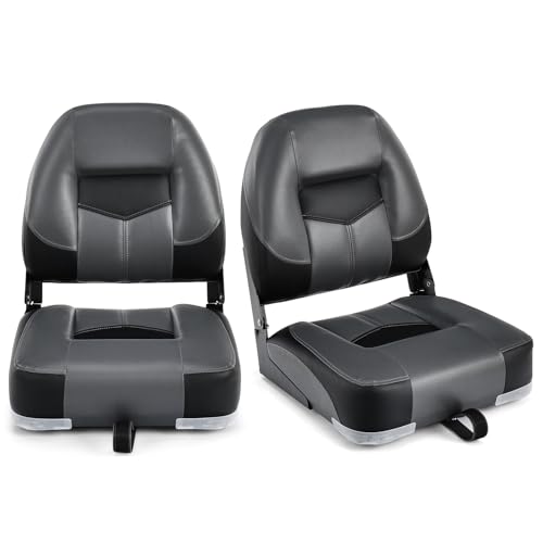 HOMASIS Lot de 2 Sièges de Bateaus Pliants Ergonomiques, Siège de Pêche Pliable avec Sangles et Vis de Fixation, Chaise de Bateau avec Cousssin pour Voilier...