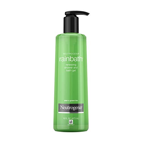 neutrogena rainbath renewing shower and bath gel, moisturizing body wash and shaving gel with clean rinsing lather, pear & green tea scent, 16 fl. oz