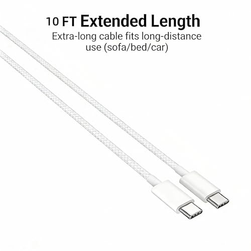 USB C Câble de charge rapide (2 Pack 10FT+6FT) Compatible avec Apple iPhone 17 air/ 16/15 pro max/Plus, longue USB C à USB Cordes de chargeur de type C 10 pieds pour Apple iPhone air/17/16/15.