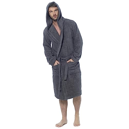 Albornoz de toalla personalizada para hombre y mujer, 100% algodón, toalla de rizo para baño, gimnasio, ducha, spa, hotel, parejas, bordado, Hombres Gris - Con capucha, S