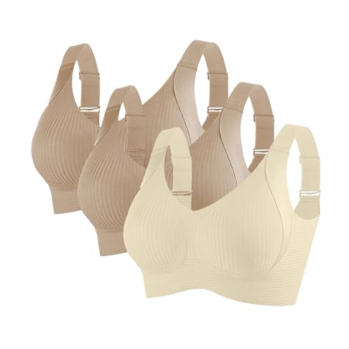 3PCS Sports Bras for Women Solid Color Push Up Daisy Cozy Ribbed Wireless Full Support Sports Solid Color Plus Size Bra