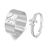 2Pcs Aircraft Airplane Ring Couple for Women Men Plane Travel Trip Open Ring Adjustable Girls Friendship BFF Jewelry