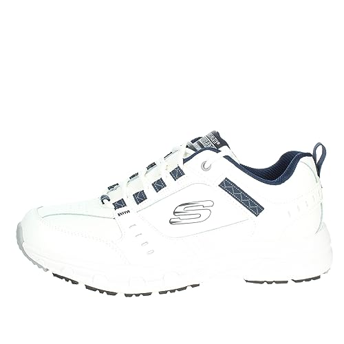 Skechers Oak Canyon Redwick Herren Trainer, White Leather Synthetic Textile Navy Trim, 41 EU