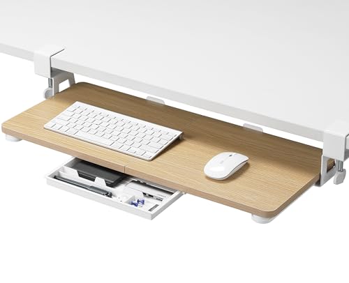 ETHU Tastaturablage unter dem Schreibtisch, 68 x 30 cm, große Tastaturablage mit C-Klemmhalterung, Computer-Tastaturständer, ergonomische Tastaturablage für Zuhause und Büro