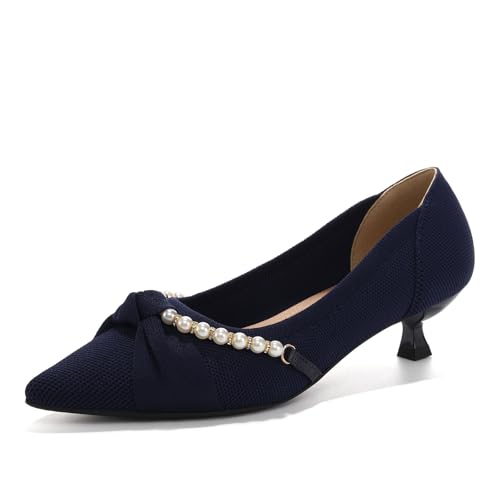 HROYL Escarpins Femme Petit Talon Bout Pointu Confort Chaussures de Bureau Femme,1507-5-Bleu,EU 40