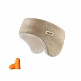 耳栓 アイマスク セット 耳あて イヤーマフ 睡眠 防音 遮光 スリープマスク もこもこ イヤーウォーマー アイピロー 聴覚過敏 暖かい 柔らかい 秋冬 快眠グッズ 伸縮性-ベージュ||耳栓2個付き