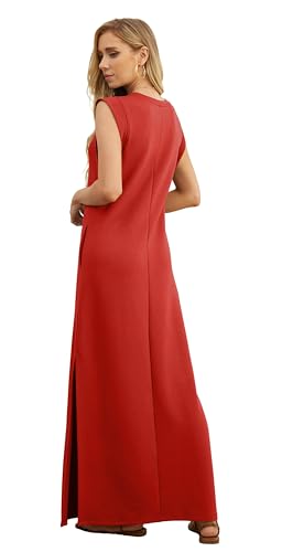 Image of GRECERELLE 2026 Women Year-Round Casual Round Neck Loose Split Wrinkle-Free Long Maxi Vacation Dress with Pockets (XXS-4XL)
