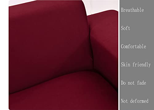 Housse de canapé en forme de L extensible rouge pour stopper l'usure