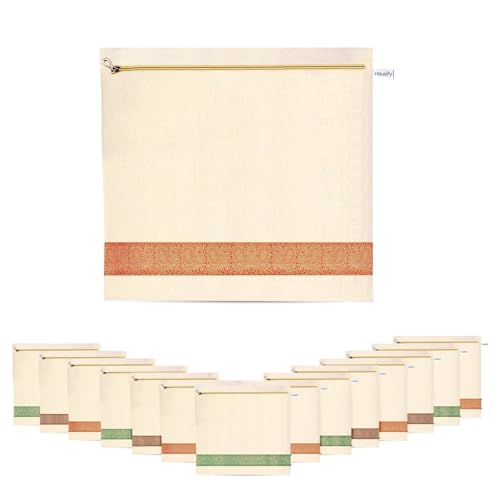 Image of Cotton Saree Bags /Covers For Storage Set Of - 12 Big Size Single (16 X 14 Inches) With Zip Closure For Clothes Bags And Wardrobe Organizer With Transparent Mesh Window (12)