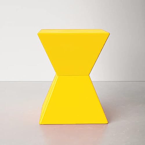 Image of Wooden Block Accent Side Table in Antique Wooden Design, Fully Assembled, End, Bedside Table and Nightstand, for The Living Room and Bedroom-Yellow