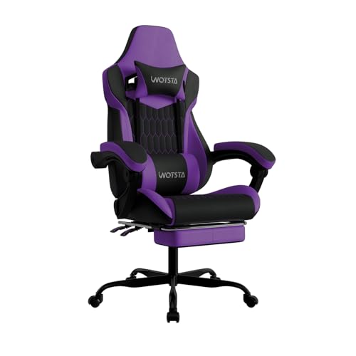 Image of Gaming Chair with Footrest, High Back Gaming Chairs PVC Leather Ergonomic Gamer Chair with Adjustable Headrest Lumbar Support Racing Style Video Gaming Chair for Office /Home (Purple)