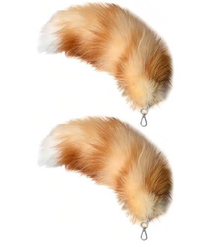 Iivos Fluffy Therian Tail Keychain - Soft Fur, Realistic Colors, Durable, Perfect for Cosplay, Renaissance Fairs (2, Orange-a-2psc)