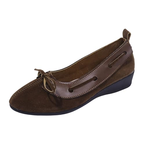 Women's Casual Wedge Heel Shoes Closed Toe Leather Upper Color Block Design Comfortable Everyday Wear Versatile