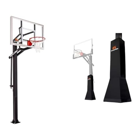 Goalrilla GS54 Basketball Hoop with 54" Glass Backboard and Breakaway Rim + Deluxe Weatherproof Pole Pad for Player Safety Cover