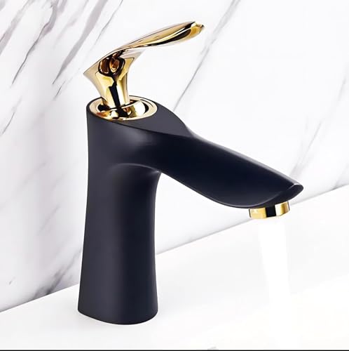 Image of 24x7 eMall Gold Basin Faucet Tap Mixer, for Bathroom Toilet Wash Basins Hot and Cold Water (Black-Gold) Golden