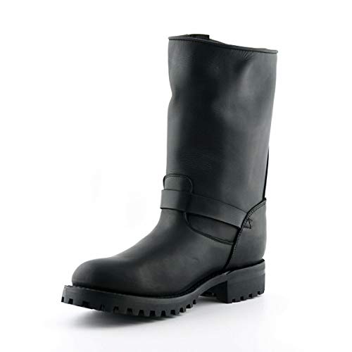 Grinders Men's Engineer Wild One Black Leather Biker Western Combat Boots with Buckle Fastening2