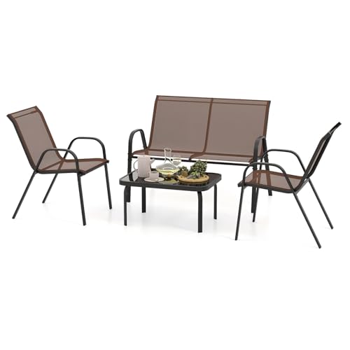 KOMFOTTEU Ensemble de Salon de Jardin 4 Pièces pour 4 Personnes, Set de Meubles de...