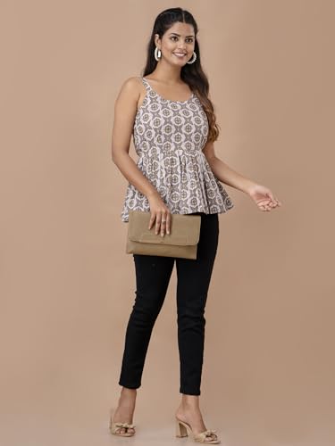 Image of feranoid Women Cotton Printed Sleeveless Strap Peplum Top