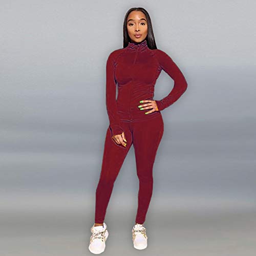 Tracksuit Womens Two Piece Outfits Zip Up Crop Top + Skinny Long Pants Sweatsuits Jogging Suits Jumpsuits XX-Large Wine Red