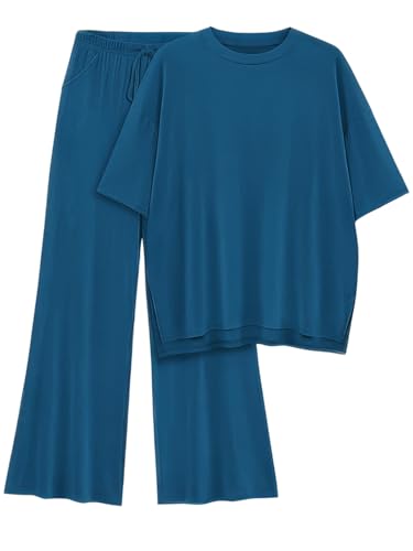 Image of TYSORT Women Casual Summer co ords Set Track Suit Oversized Top Baggy Pant,Top and Pajama Set