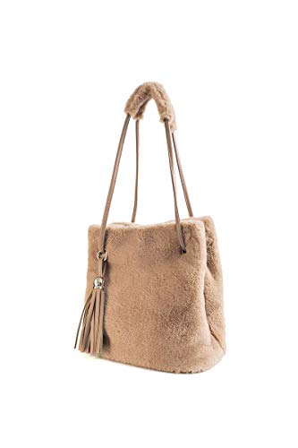 Ulisty Mujer Otoño Invierno Piel sintética Bolsa de Hombro Felpa Bolso Mullido Bolsa de Cubo Borla Bolso Crossbody Caqui